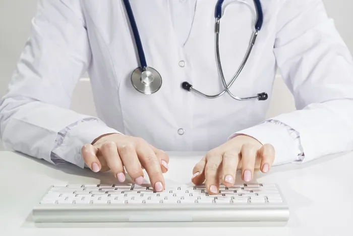 Framed Print : Close-up Doctor Typing on Computer Keyboard Print Framed Print : Close-up Doctor Typing on Computer Keyboard Print
