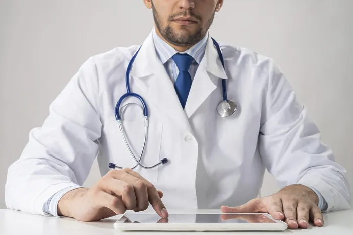 Framed Print : Modern Medicine Print: Therapist Using Tablet Framed Print : Modern Medicine Print: Therapist Using Tablet