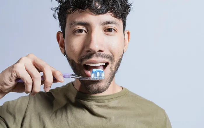 Framed Print : Close up of Man Brushing Teeth Print Framed Print : Close up of Man Brushing Teeth Print