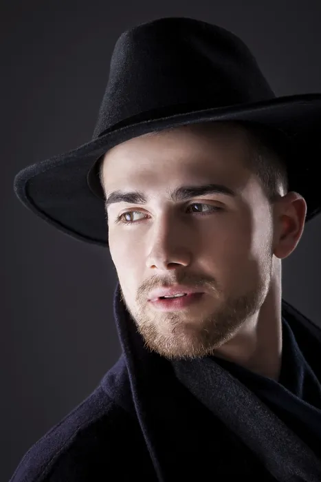 Framed Print : Close-up of a Man with a Hat Print Framed Print : Close-up of a Man with a Hat Print