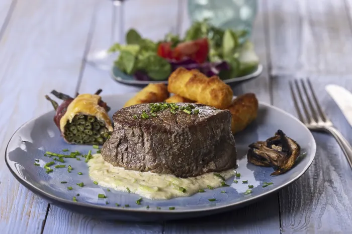 Framed Print : Close-up Print of a Grilled Steak on a Plate Framed Print : Close-up Print of a Grilled Steak on a Plate
