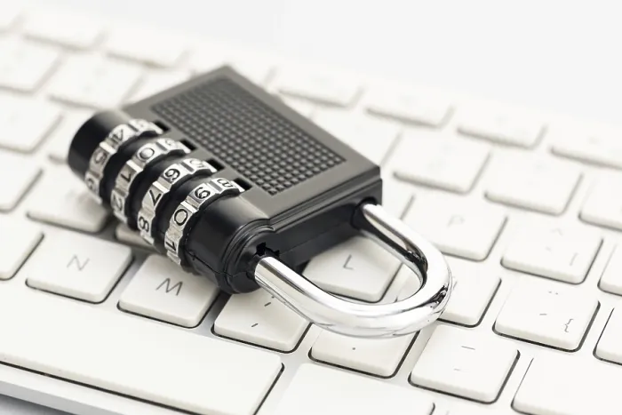 Framed Print : Print of a Closed Padlock on a Computer Keyboard