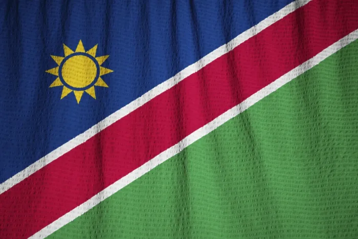 Framed Print : Closeup of Ruffled Namibia Flag Print Framed Print : Closeup of Ruffled Namibia Flag Print