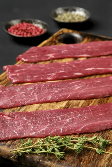 Framed Print : Closeup View of Thin Raw Beef Strips Print Framed Print : Closeup View of Thin Raw Beef Strips Print