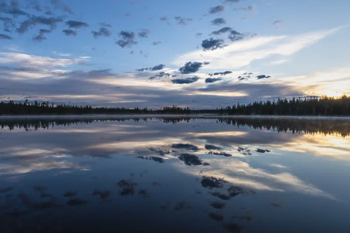 Framed Print : Cloud Reflection in a Forest Lake Print, Norrbotten, Sweden Framed Print : Cloud Reflection in a Forest Lake Print, Norrbotten, Sweden
