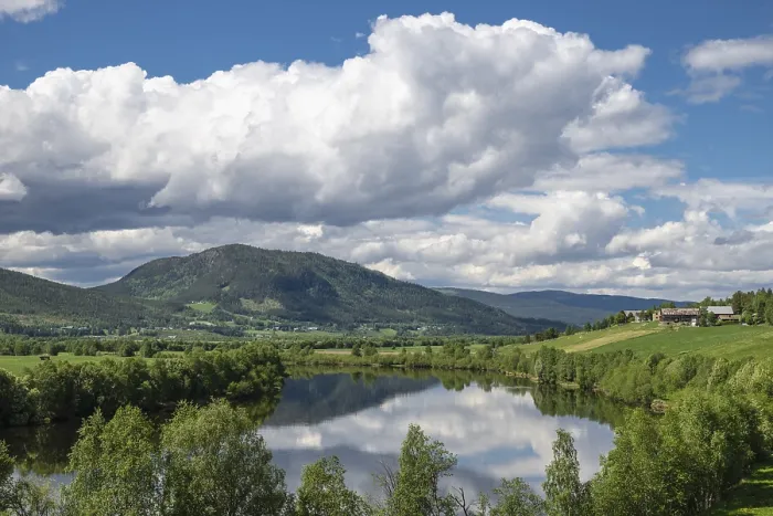 Framed Print : Cloud reflection in the River Glomma Print, Alvdal, Norway