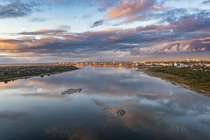 Framed Print : Cloud reflections on the Tom river, Russia print Framed Print : Cloud reflections on the Tom river, Russia print
