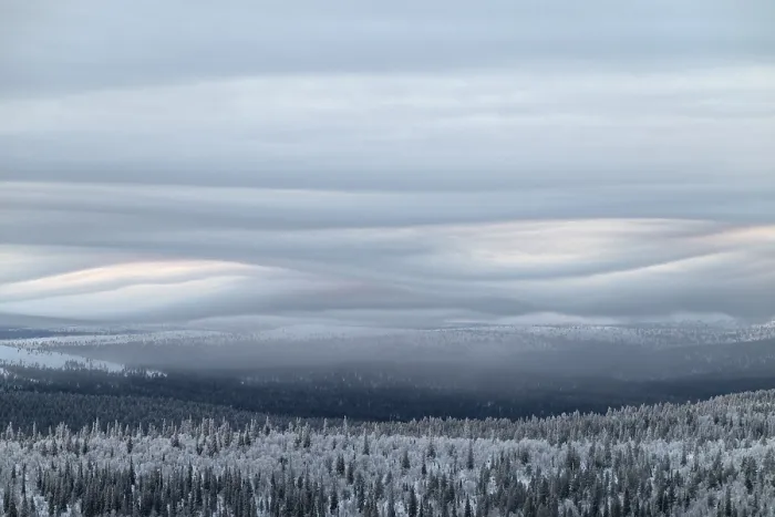 Framed Print : Clouds over forested mountain ranges print, Saariselka, Finland Framed Print : Clouds over forested mountain ranges print, Saariselka, Finland