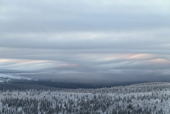 Framed Print : Clouds over forested mountain ranges Print, Saariselkä, Finland Framed Print : Clouds over forested mountain ranges Print, Saariselkä, Finland