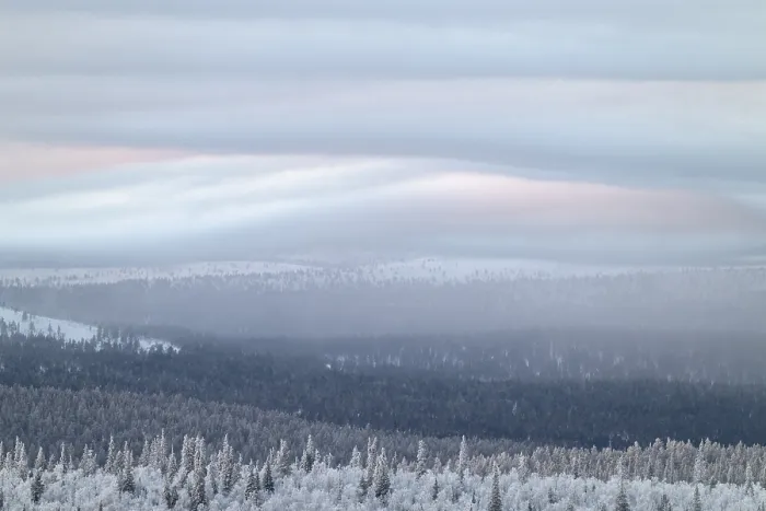 Framed Print : Clouds over forested mountain ranges Print, Saariselka, Finland Framed Print : Clouds over forested mountain ranges Print, Saariselka, Finland