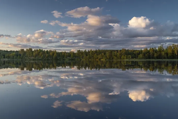Framed Print : Clouds reflected on water, forest lake, Sweden print Framed Print : Clouds reflected on water, forest lake, Sweden print