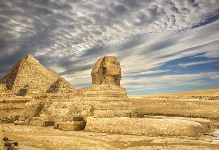 Framed Print : Clouds over Sphinx and pyramids Print, Cairo, Egypt Framed Print : Clouds over Sphinx and pyramids Print, Cairo, Egypt