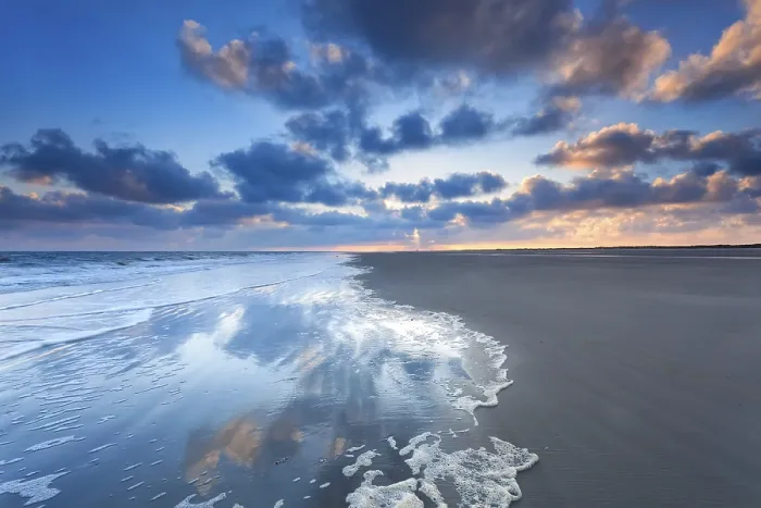Framed Print : Cloudscape reflected in sea at sunrise Print, Schiermonnikoog Framed Print : Cloudscape reflected in sea at sunrise Print, Schiermonnikoog