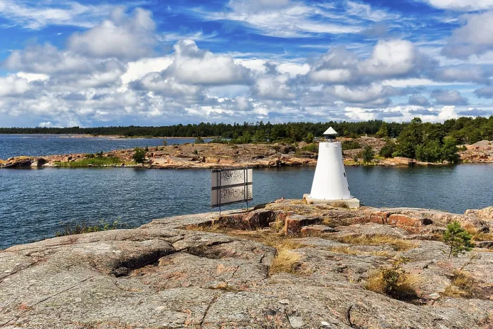 Framed Print : Coastline with Lighthouse Print, Karingund, Aland Islands Framed Print : Coastline with Lighthouse Print, Karingund, Aland Islands