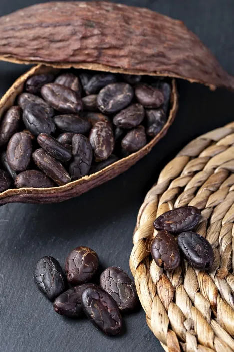 Framed Print : Cocoa Pod And Beans Print on a Table Framed Print : Cocoa Pod And Beans Print on a Table