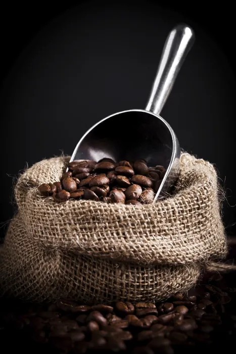 Framed Print : Coffee Beans Spilling from Burlap Bag Print Framed Print : Coffee Beans Spilling from Burlap Bag Print