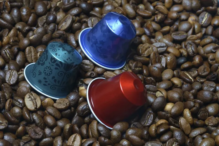 Framed Print : Coffee Capsules and Beans Print Framed Print : Coffee Capsules and Beans Print