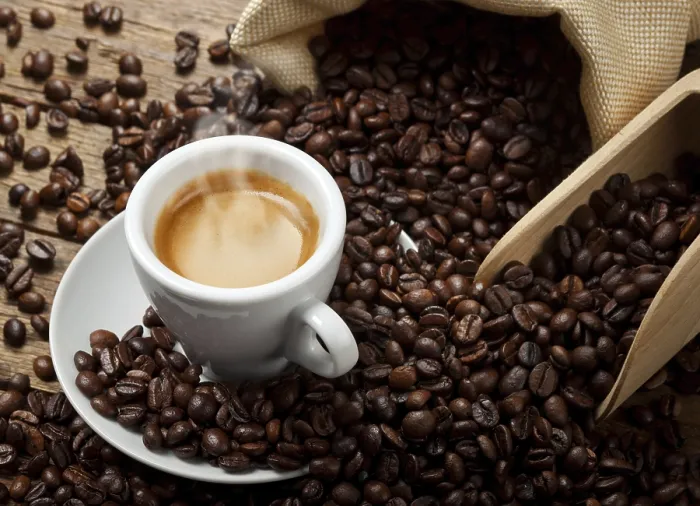 Framed Print : Coffee Cup with Roasted Beans Print Framed Print : Coffee Cup with Roasted Beans Print
