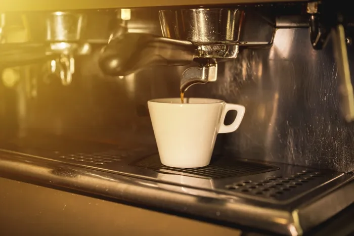 Framed Print : Coffee Machine Print: Decaf in White Cup Framed Print : Coffee Machine Print: Decaf in White Cup