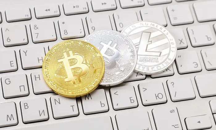 Framed Print : Cryptocurrency Coins Print Over Keyboard Framed Print : Cryptocurrency Coins Print Over Keyboard