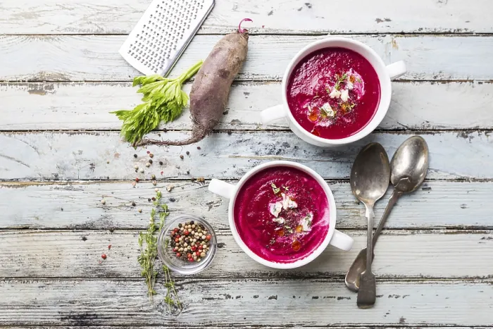 Framed Print : Cold Beetroot Mashed Soup Print with Cream and Thyme Framed Print : Cold Beetroot Mashed Soup Print with Cream and Thyme