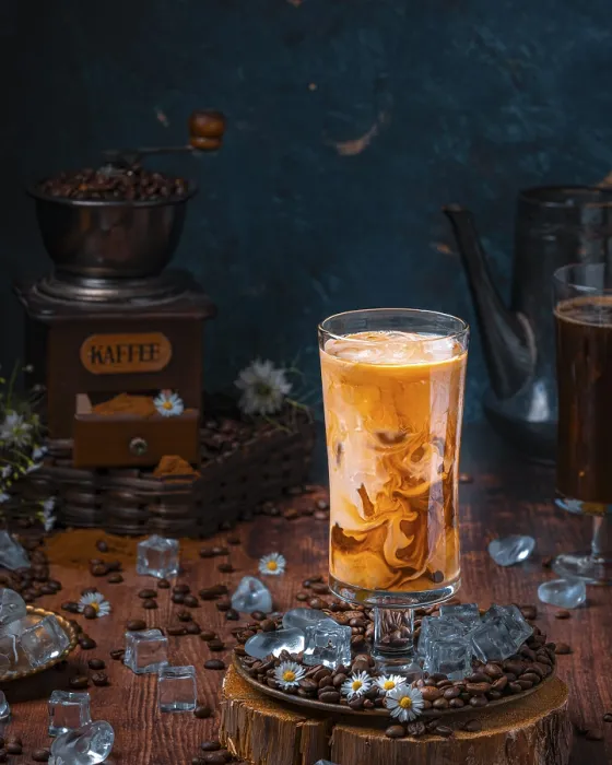 Framed Print : Cold Coffee Print with Ice Cubes and Coffee Beans Framed Print : Cold Coffee Print with Ice Cubes and Coffee Beans