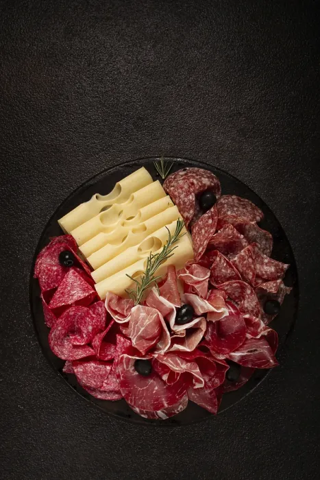 Framed Print : Cold Cuts Print with Cheese and Olives, Top View Framed Print : Cold Cuts Print with Cheese and Olives, Top View