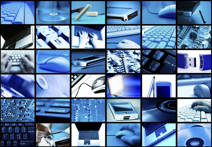 Framed Print : Blue-Toned Technology Print: Computers and Components Framed Print : Blue-Toned Technology Print: Computers and Components