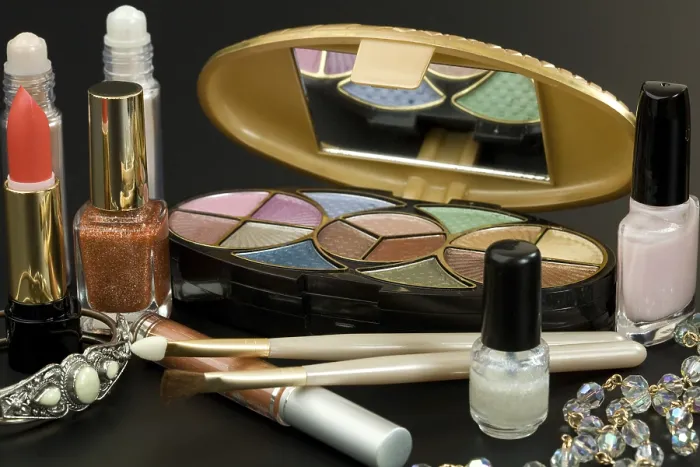 Framed Print : Collection of Makeup Cosmetics Print Framed Print : Collection of Makeup Cosmetics Print