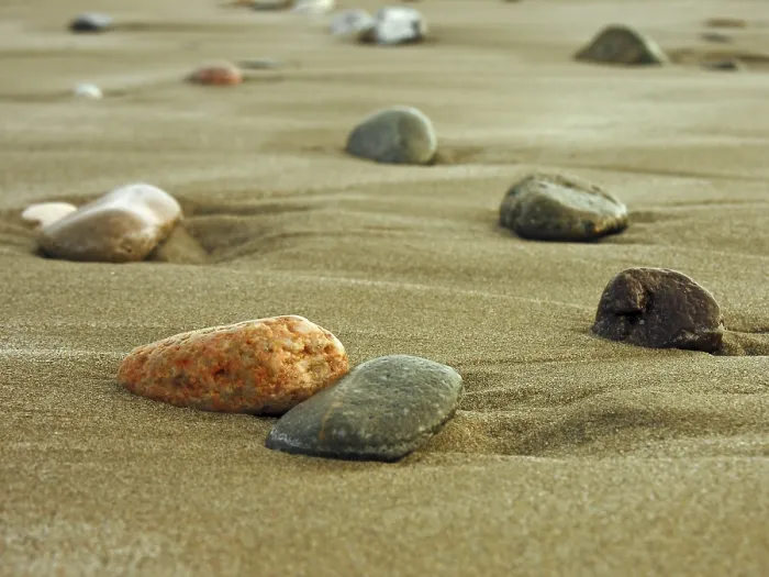 Framed Print : Colored Pebbles in the Sand Print Framed Print : Colored Pebbles in the Sand Print