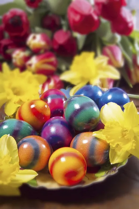 Framed Print : Coloured Easter Eggs and Flowers Print Framed Print : Coloured Easter Eggs and Flowers Print