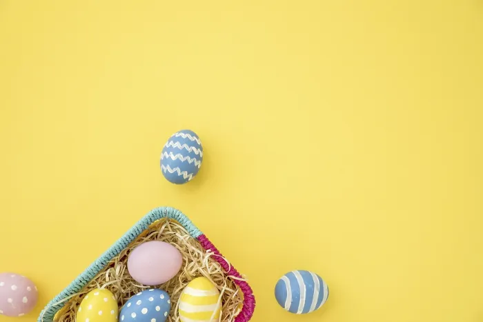 Framed Print : Colourful Easter Eggs on Yellow Table Print Framed Print : Colourful Easter Eggs on Yellow Table Print