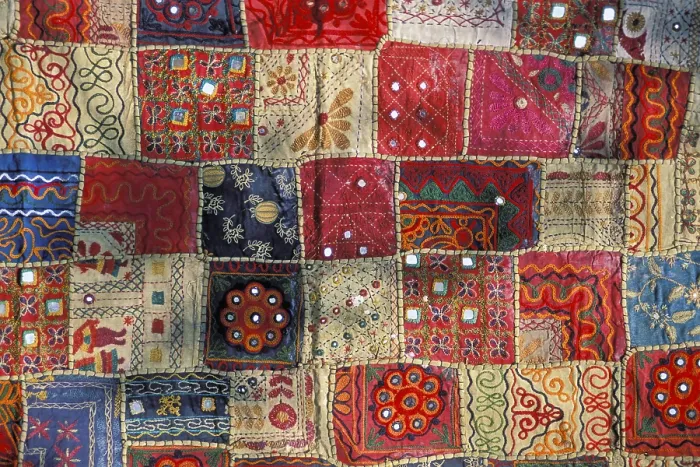 Framed Print : Colourful Patchwork Carpet Print, Rajasthan, India Framed Print : Colourful Patchwork Carpet Print, Rajasthan, India