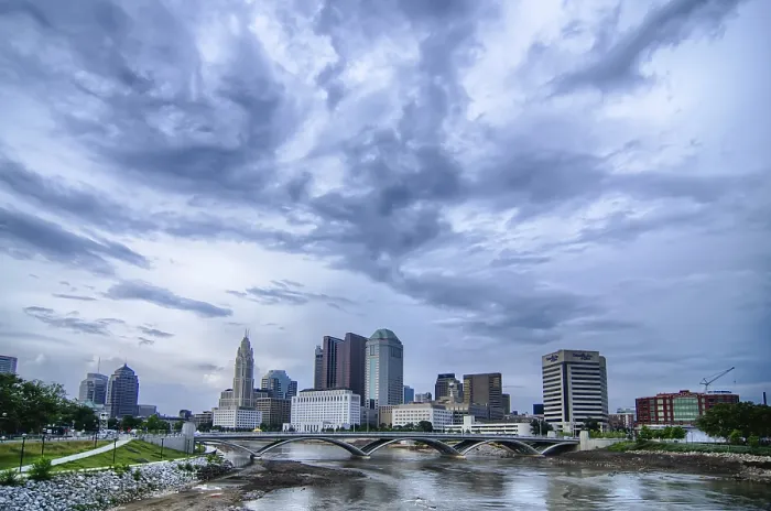 Framed Print : Columbus, Ohio Skyline Reflected in the Scioto River Print Framed Print : Columbus, Ohio Skyline Reflected in the Scioto River Print