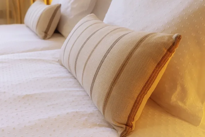 Framed Print : Guest Room Decor Print: Comfortable Pillows on Bed Framed Print : Guest Room Decor Print: Comfortable Pillows on Bed
