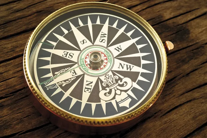Framed Print : Compass Print on Wooden Surface Framed Print : Compass Print on Wooden Surface