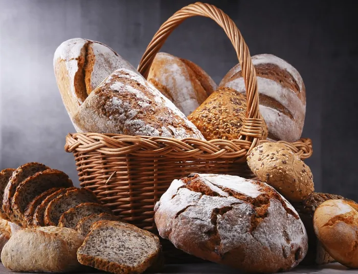 Framed Print : Composition with assorted bakery products in wicker basket Print Framed Print : Composition with assorted bakery products in wicker basket Print