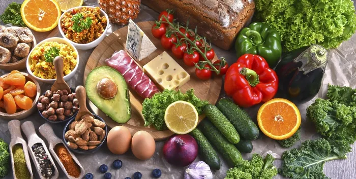 Framed Print : Composition with assorted food products on kitchen table Print Framed Print : Composition with assorted food products on kitchen table Print