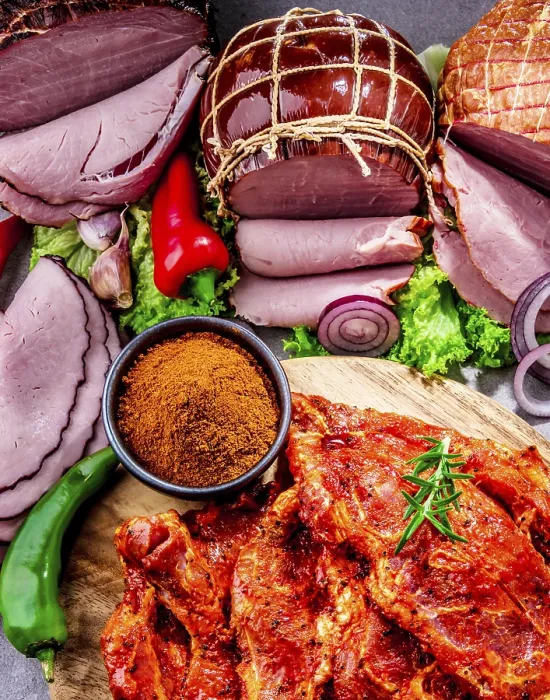 Framed Print : Composition with assorted meat products including ham Print Framed Print : Composition with assorted meat products including ham Print