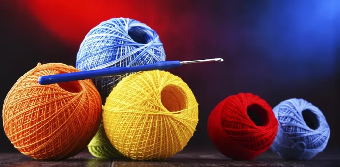 Framed Print : Composition with Assorted Colored Yarns and Hook Print Framed Print : Composition with Assorted Colored Yarns and Hook Print