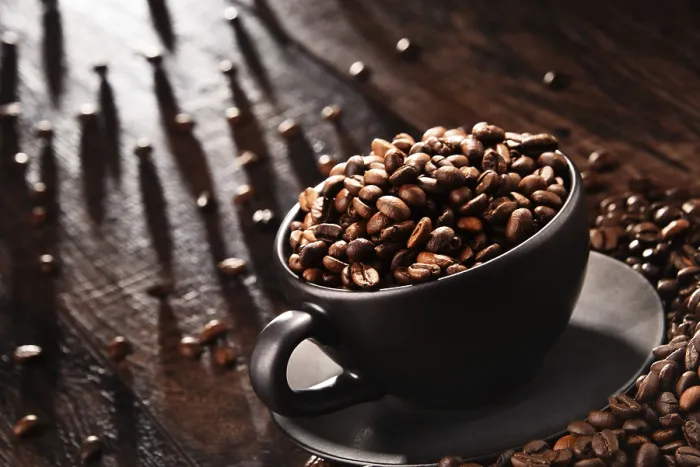 Framed Print : Composition with Cup of Coffee and Beans Print Framed Print : Composition with Cup of Coffee and Beans Print