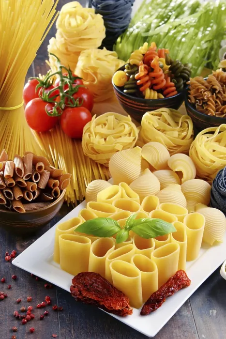 Framed Print : Composition with different sorts of pasta on kitchen table Print Framed Print : Composition with different sorts of pasta on kitchen table Print
