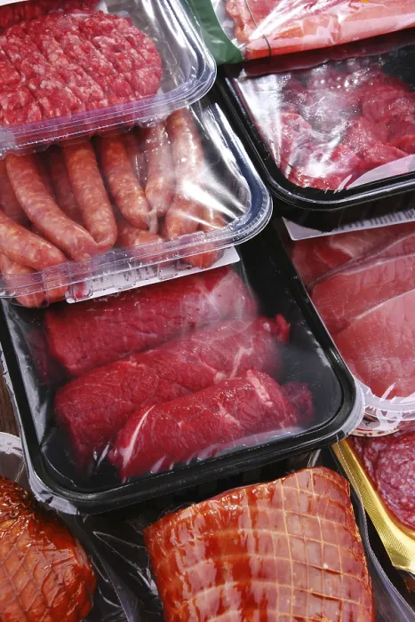 Framed Print : Composition with Packages of Assorted Meat Products Print Framed Print : Composition with Packages of Assorted Meat Products Print