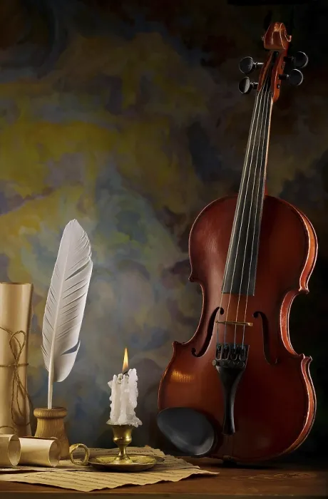 Framed Print : Composition of Violin and Antique Items Print