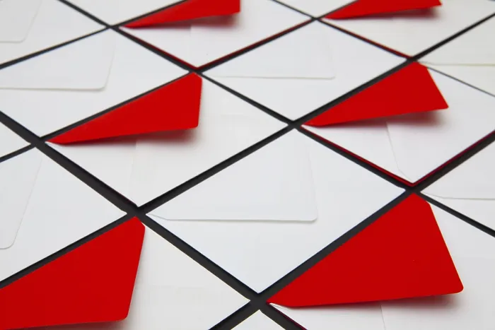 Framed Print : Composition with white and red envelopes on the table Print Framed Print : Composition with white and red envelopes on the table Print