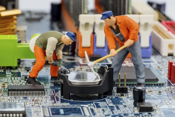 Framed Print : Computer Board and Worker - Print, Malfunction Maintenance Framed Print : Computer Board and Worker - Print, Malfunction Maintenance