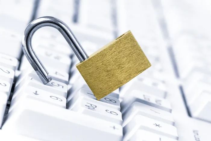 Framed Print : Computer Security Breach Print: Unlocked Padlock on Keyboard Framed Print : Computer Security Breach Print: Unlocked Padlock on Keyboard