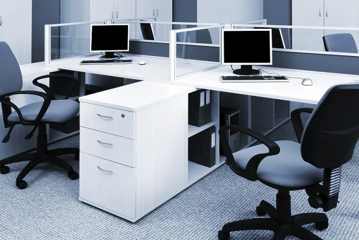 Framed Print : Computers on Desks in Modern Office Print Framed Print : Computers on Desks in Modern Office Print