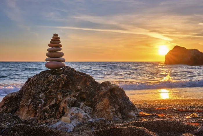 Framed Print : Concept of Balance and Harmony - Stone Cairn Beach Print