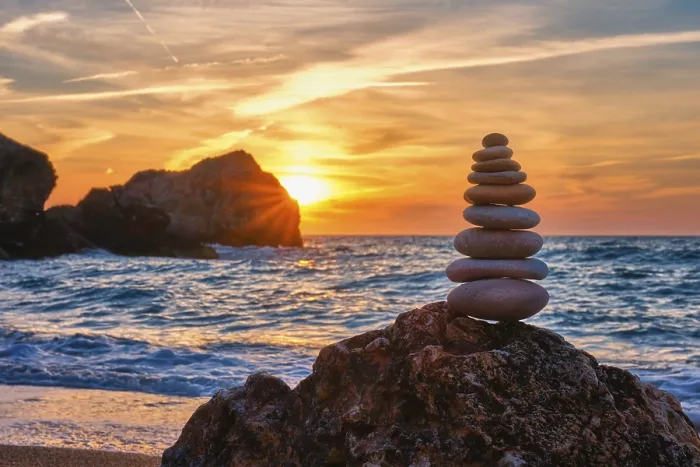Framed Print : Concept of Balance and Harmony Print: Sunset Cairn Stack Framed Print : Concept of Balance and Harmony Print: Sunset Cairn Stack